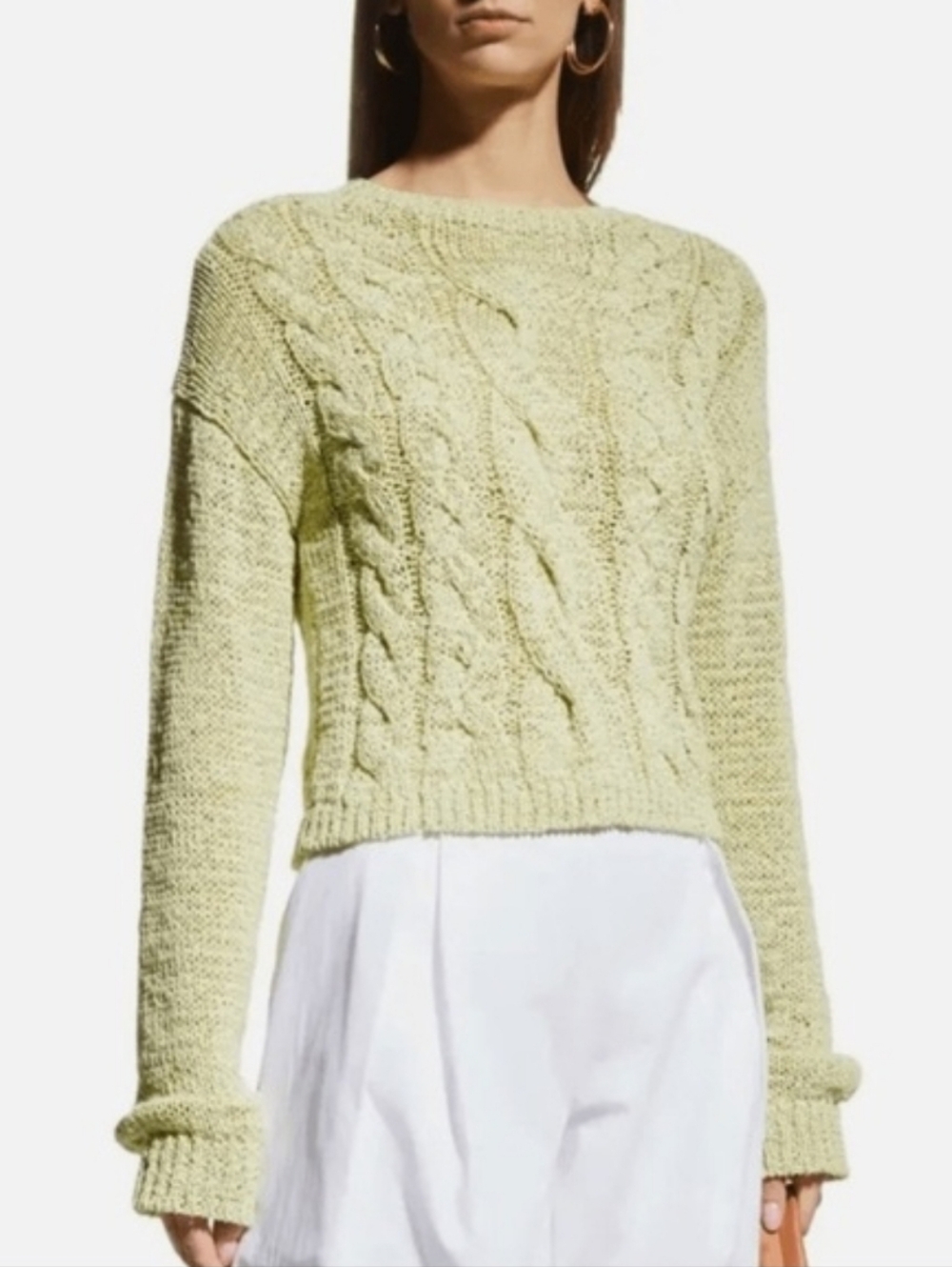 Vince Sweater Cotton Cable Knit Lime Green
